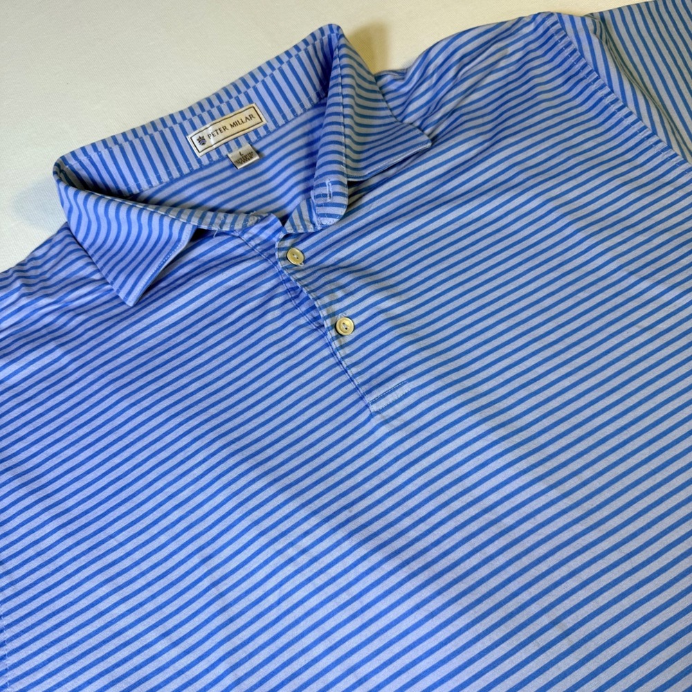 Peter Millar Polo Shirts Bundle Size L Green Blue Striped 100% Cotton 2 Pack - Picture 8 of 13